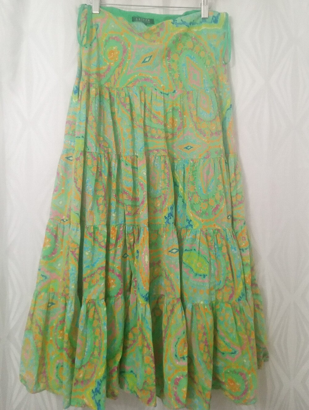 LAUREN RALPH LAUREN LIGHT GREEN PAISLEY SKIRT SIZE S